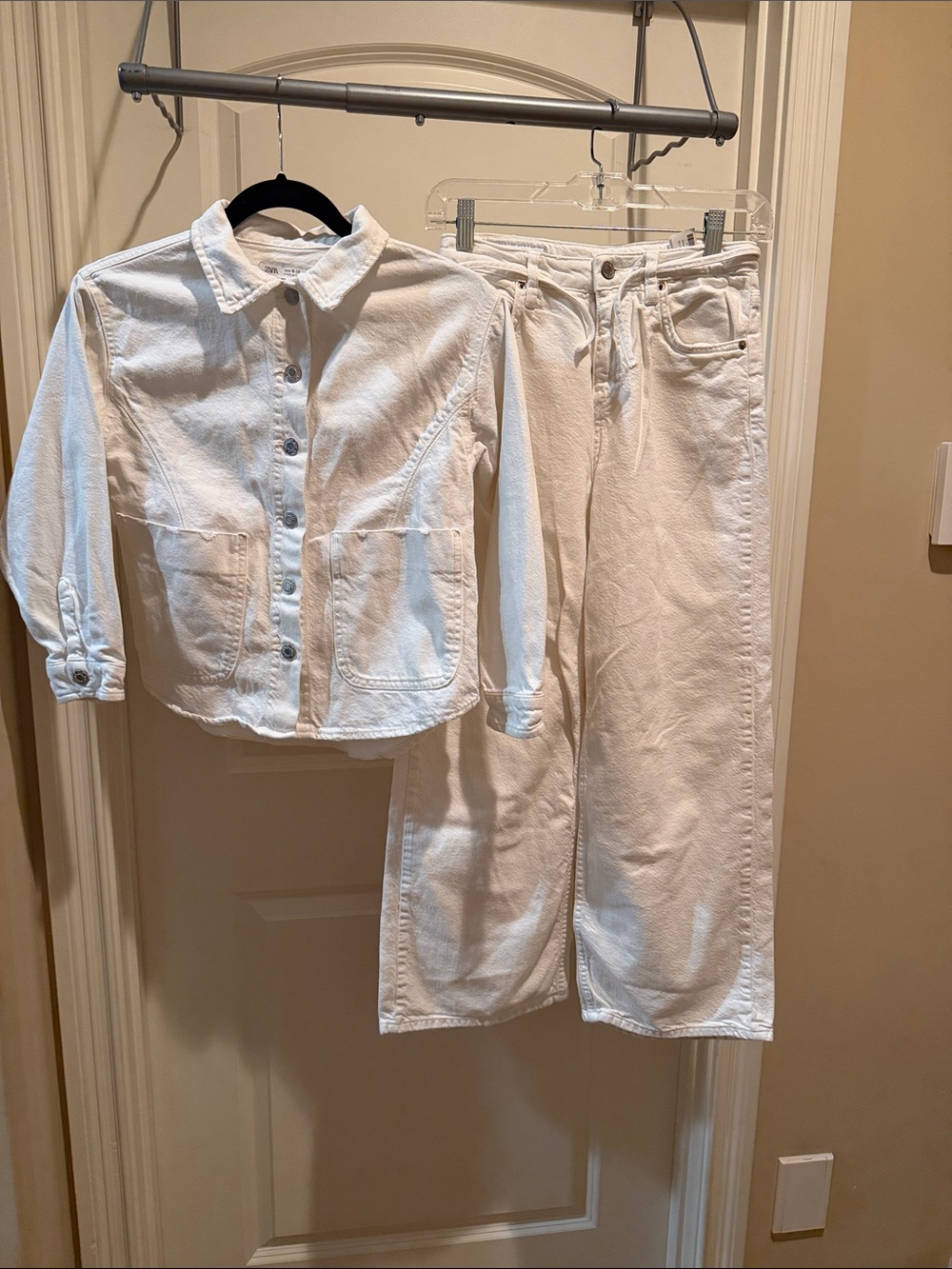 Zara White Kids Wide-Leg Matching Denim Jacket Size9-10& Jeans size 11-12 Set